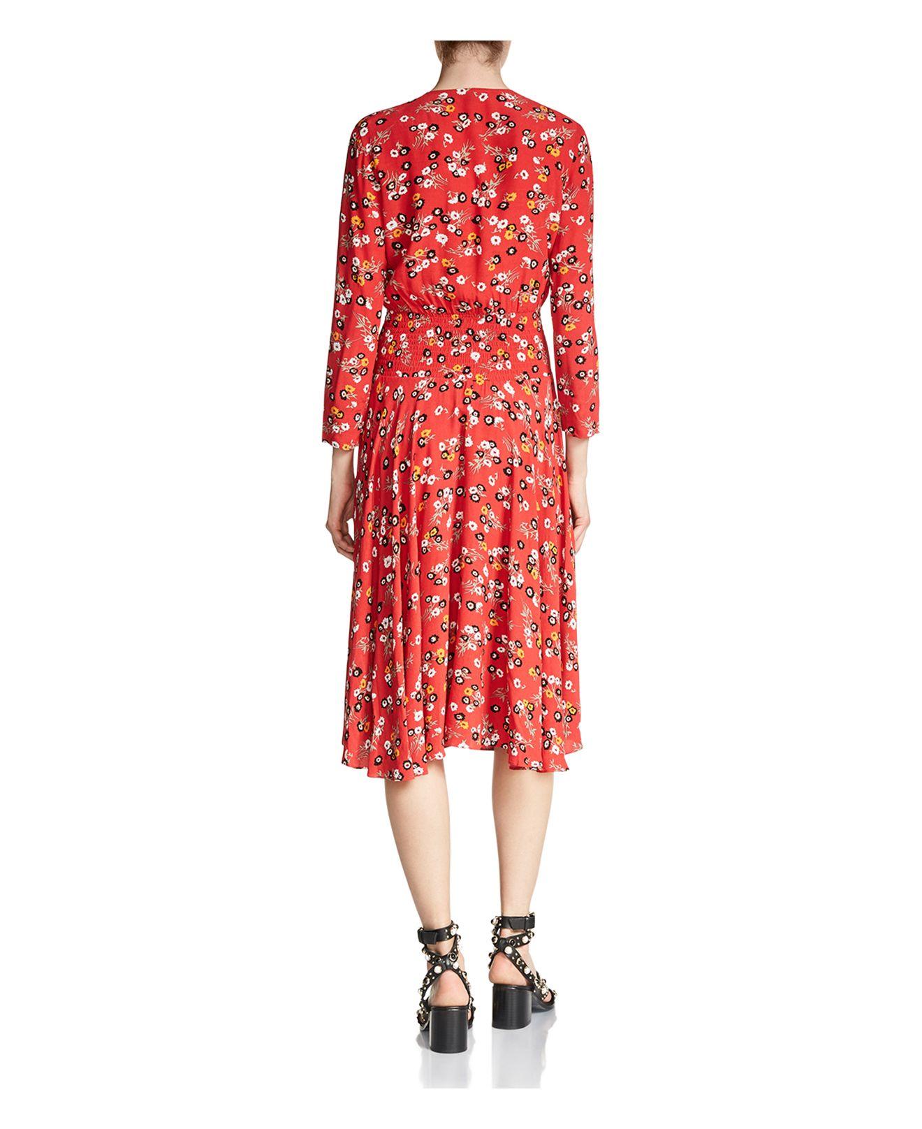 Maje Rayelle Floral Print Dress in Red - Lyst