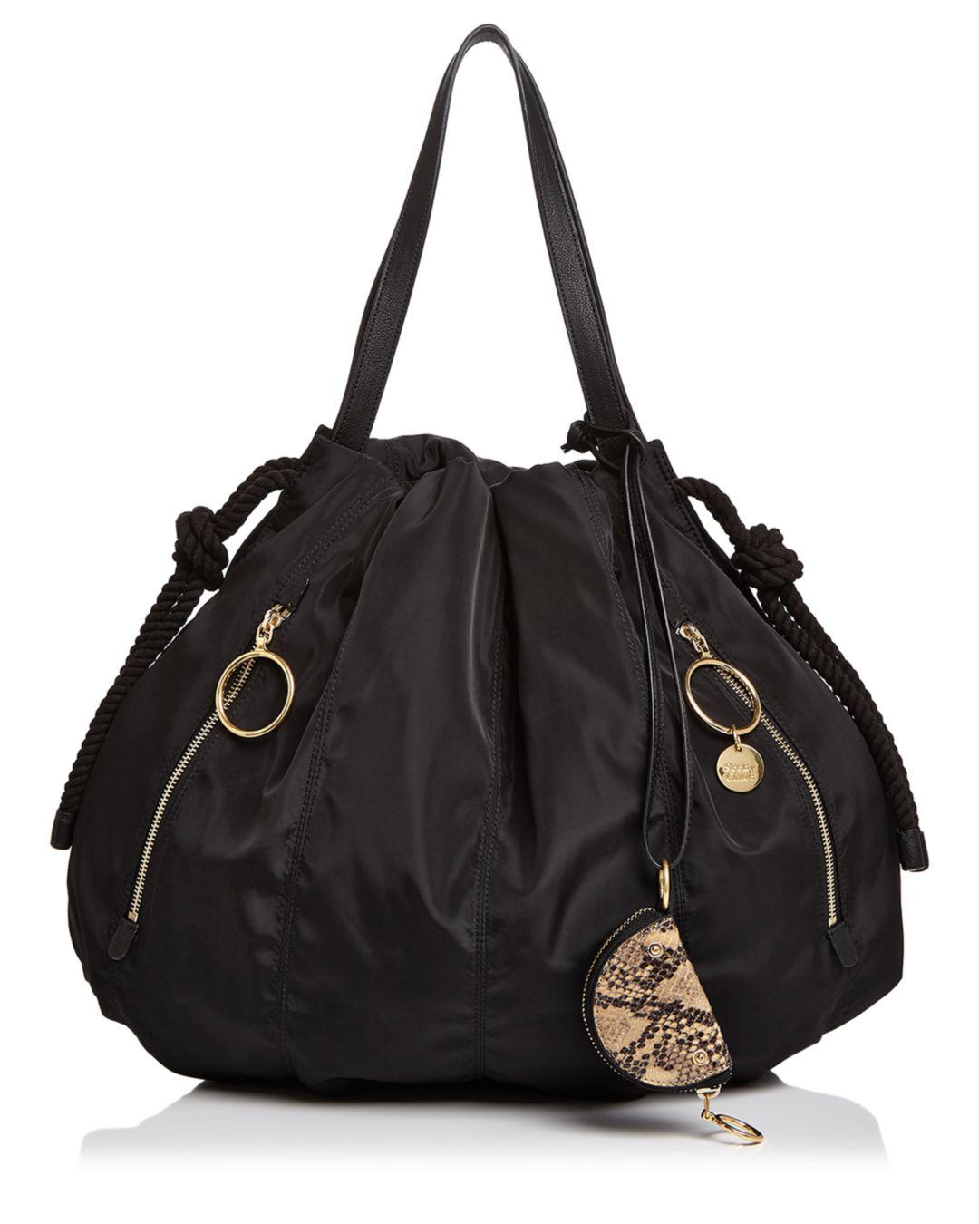See By Chloé Synthetic Flo Large Nylon Tote in Black/Gold (Black) - Lyst