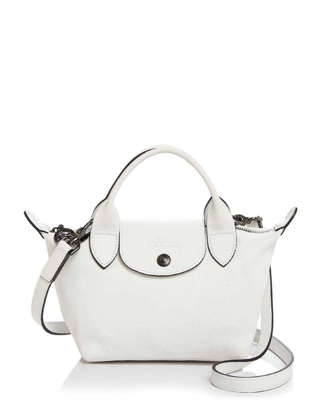 Longchamp Mini Le Pliage Cuir Croc Embossed Leather Top Handle Bag in White  | Lyst