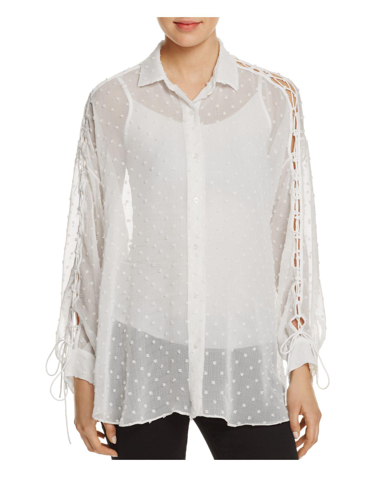 Iro Zoly Silk Swiss Dot Lace Up Top In White Lyst