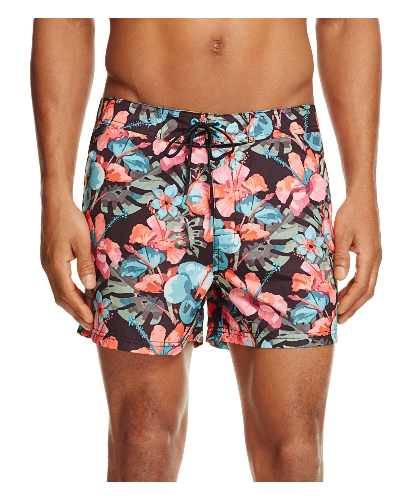Lyst Sundek Floral Print Low Rise Board Shorts in Red for Men