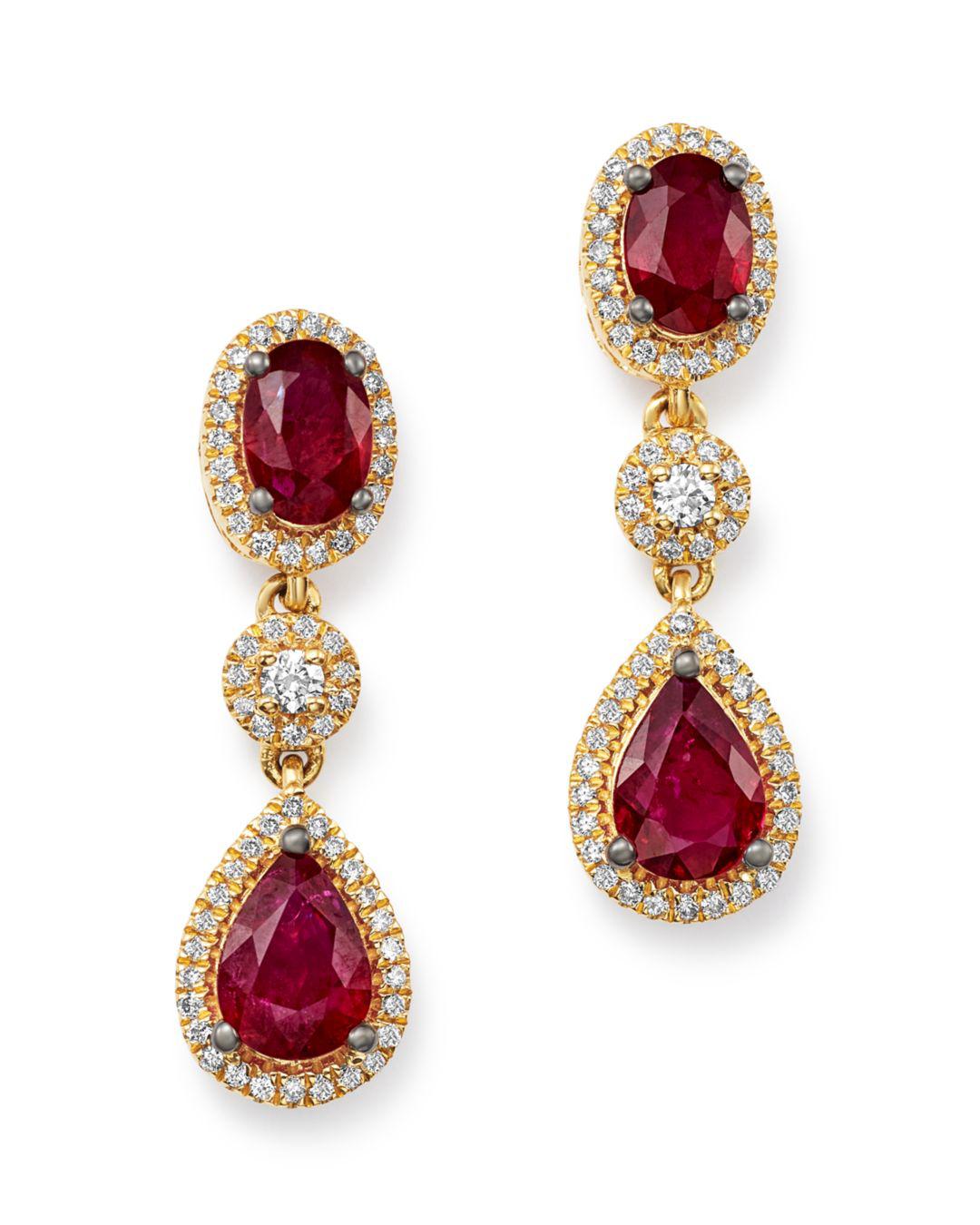 Bloomingdale's Ruby & Diamond Oval Drop Earrings In 14k Yellow Gold in