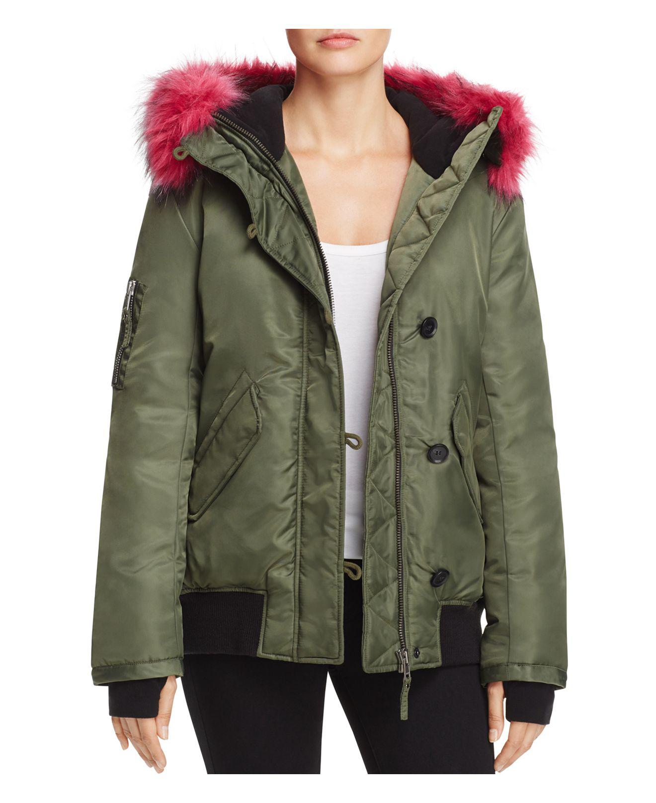 fur detail hooded bomber jacket