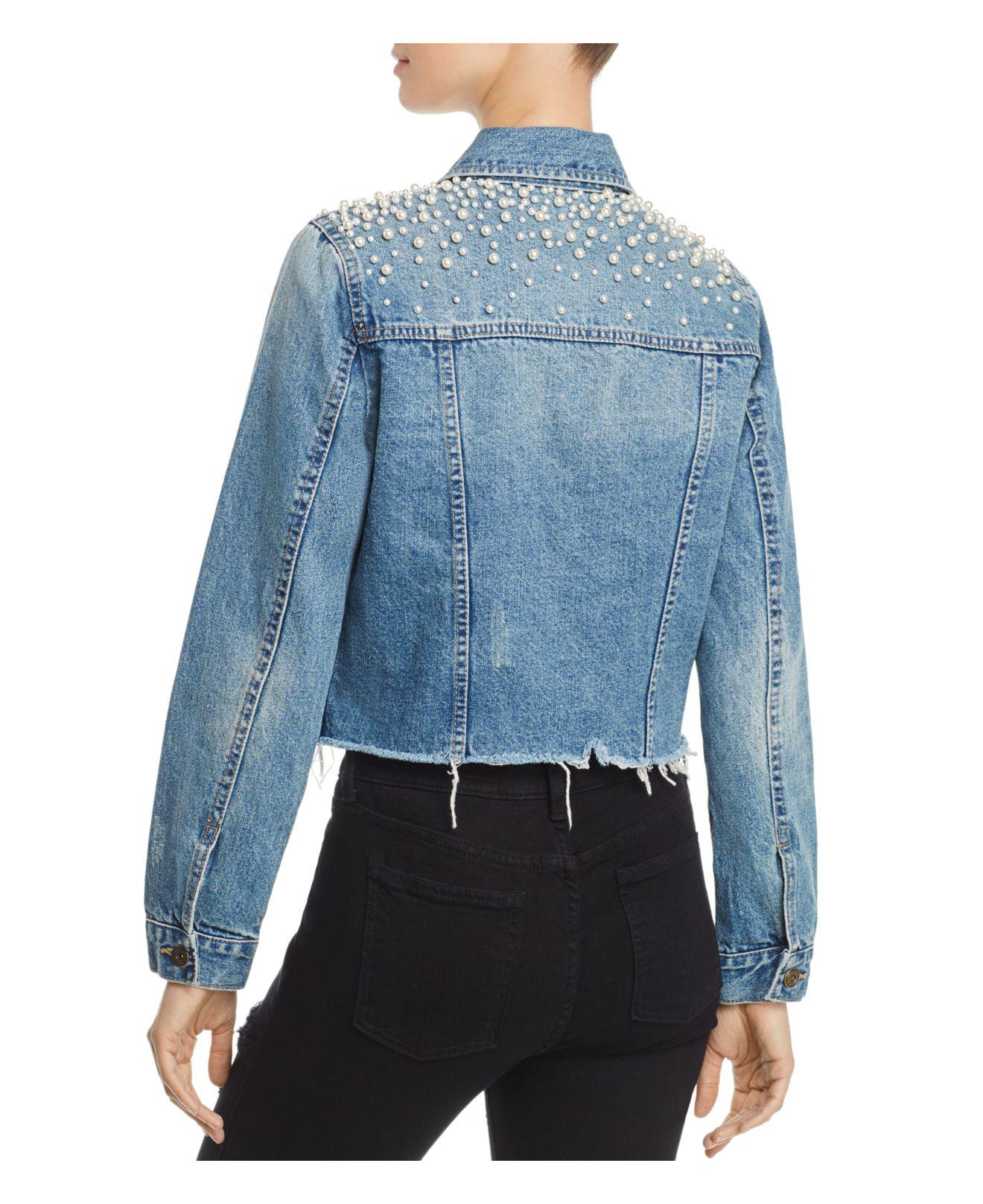 sunset and spring denim jacket with pearls