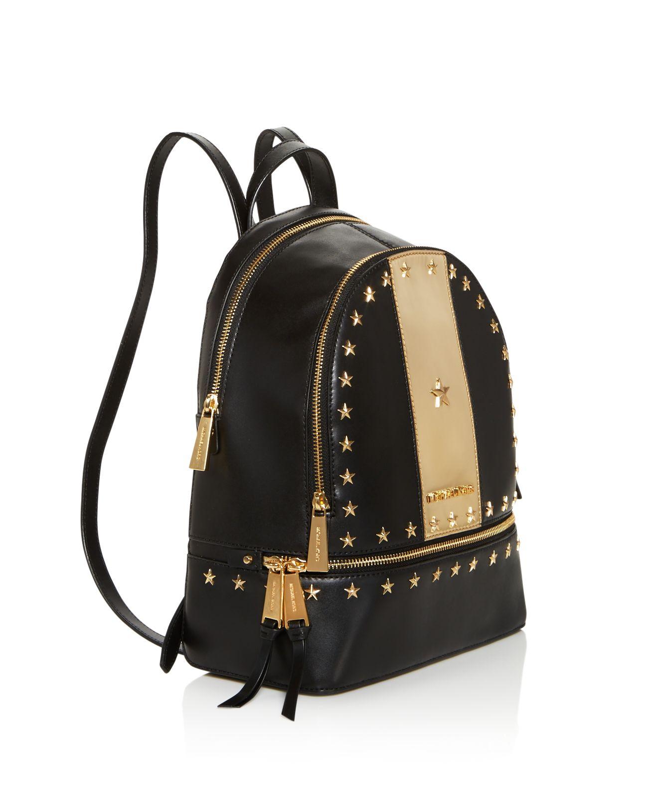 MICHAEL Michael Kors Rhea Star Stud Medium Leather Backpack in Black
