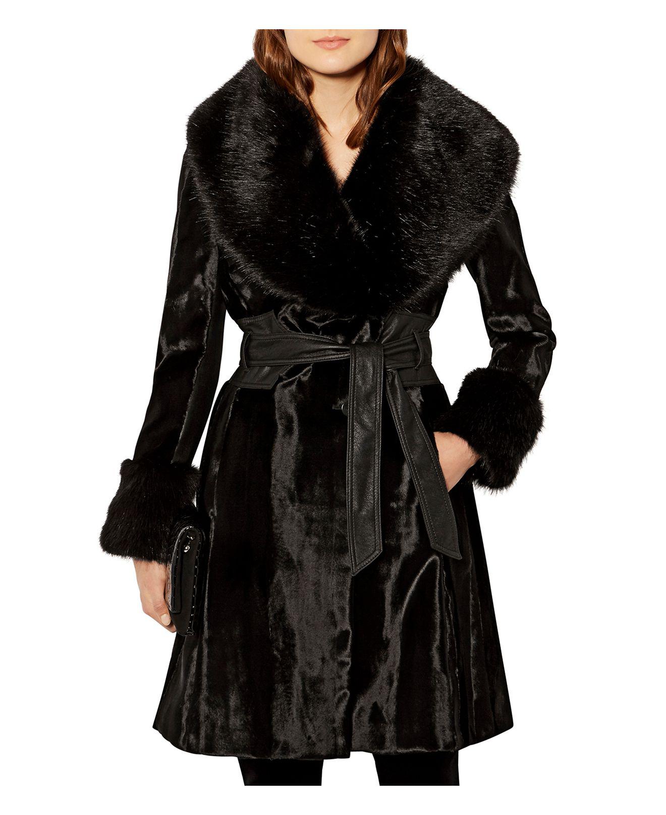 Karen Millen Faux-fur & Pony Hair Coat in Black - Lyst