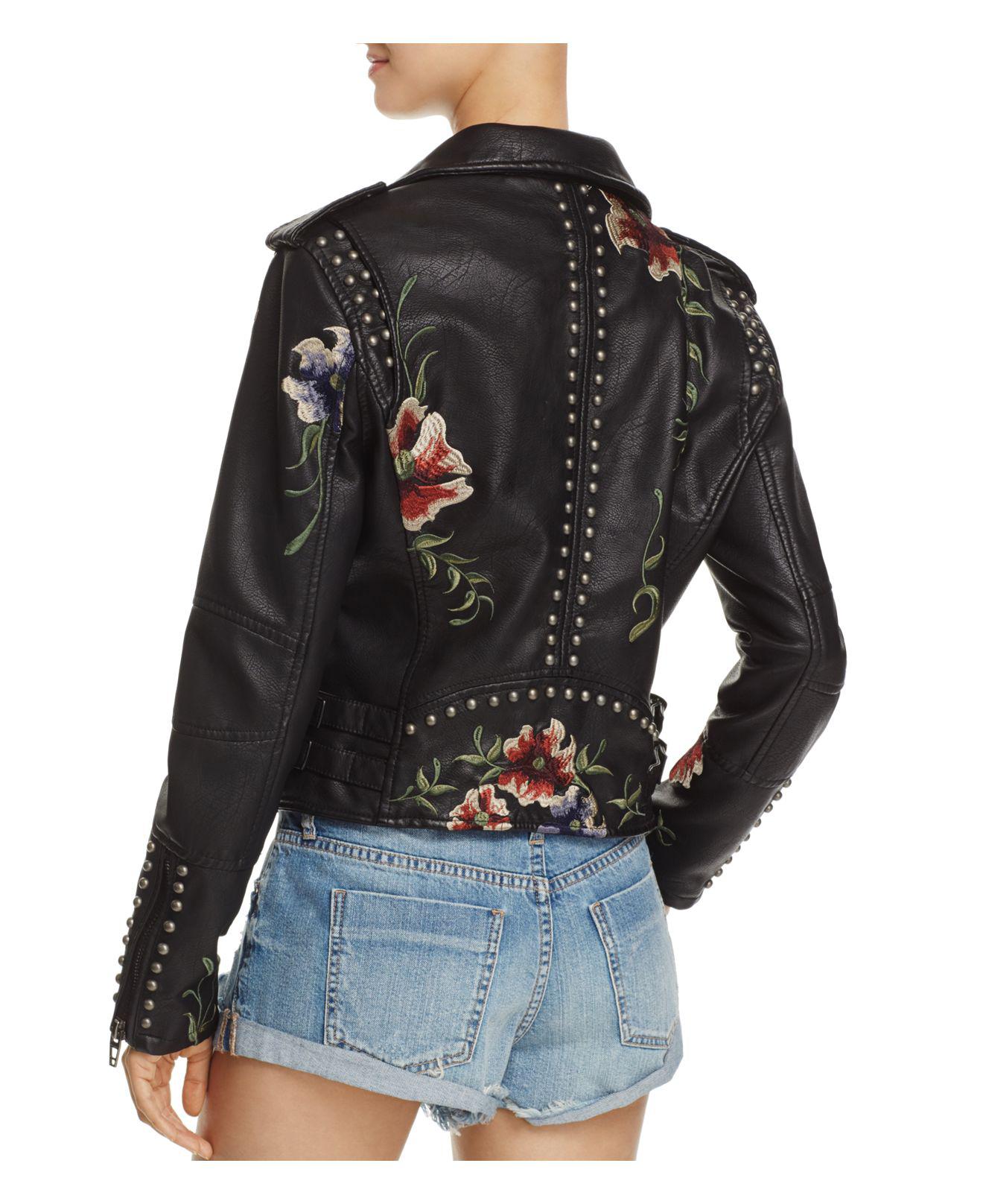 BLANK NYC Vegan Faux Black Leather Embroidered Floral Studded Moto ...