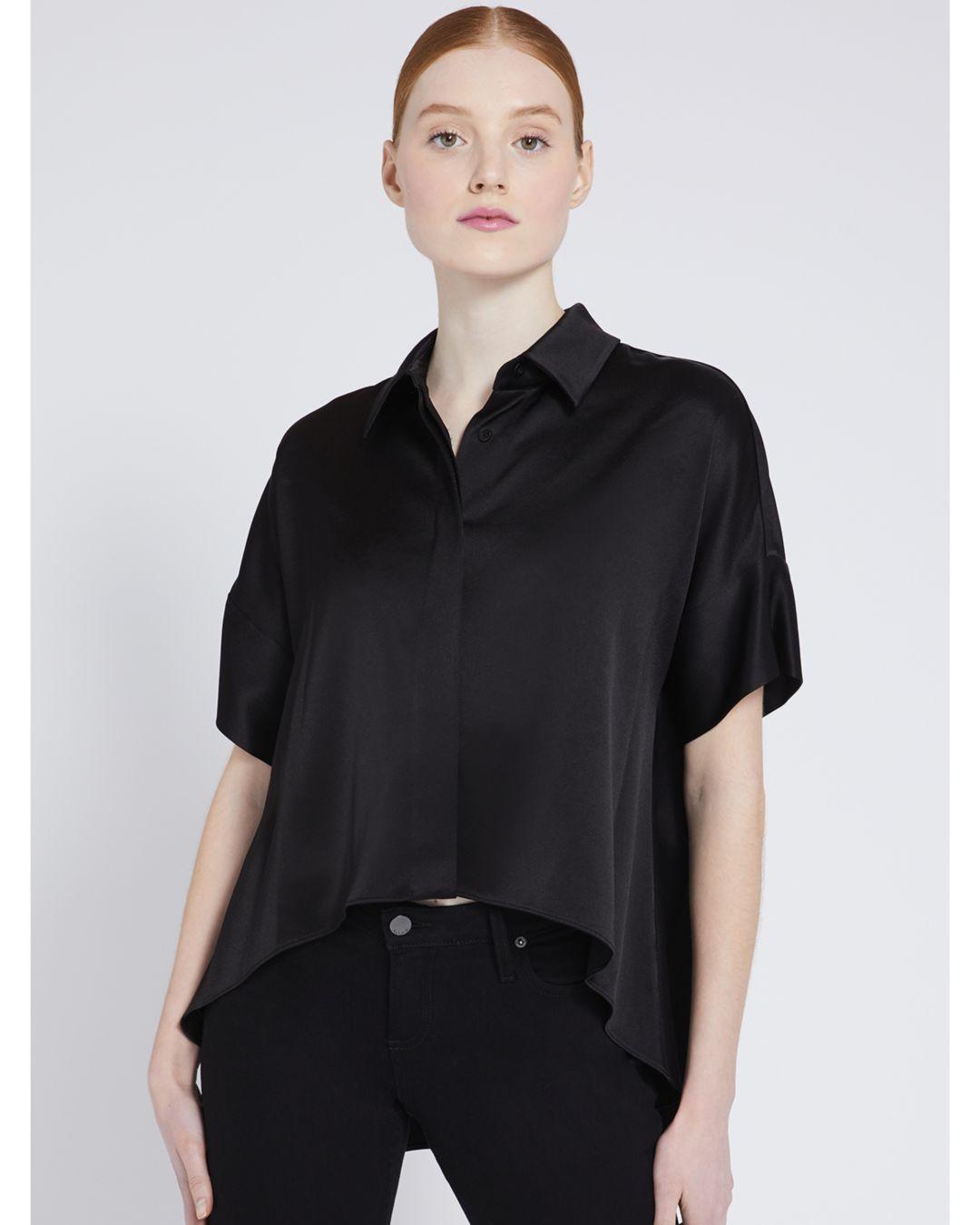 Alice + Olivia Satin Alice + Olivia Edyth Draped Shirt in Black - Lyst