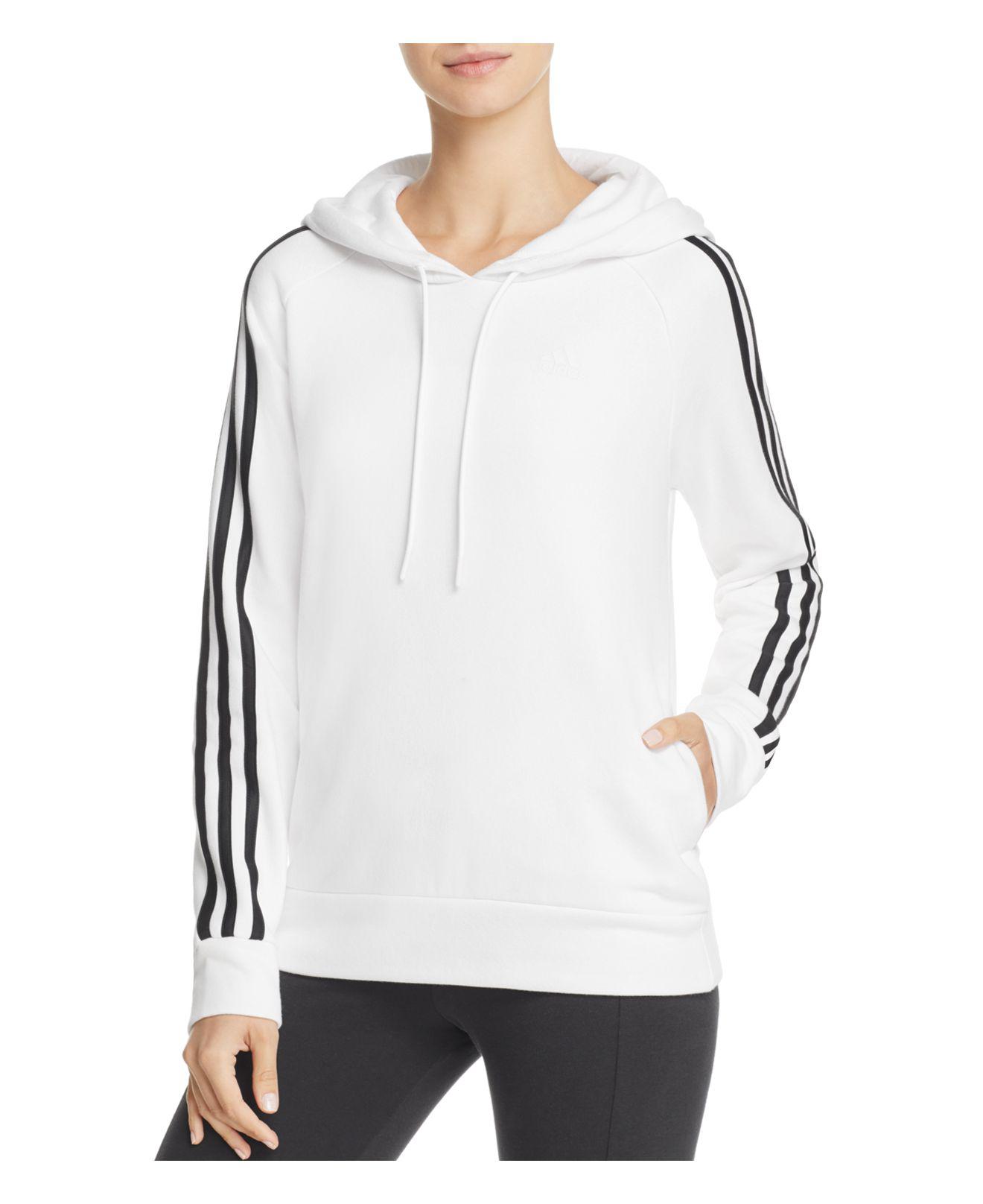 white adidas hoodie with black stripes