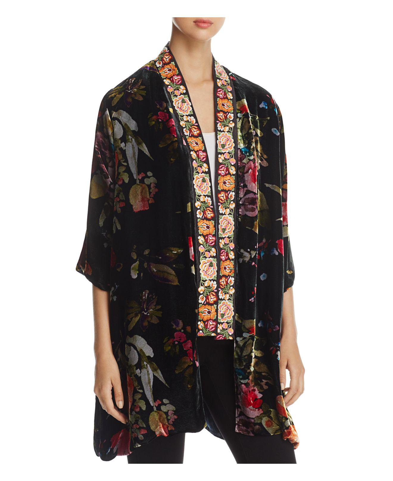 Johnny Was Kehlani Reversible Velvet Kimono W/ Embroidery Trim in Black ...