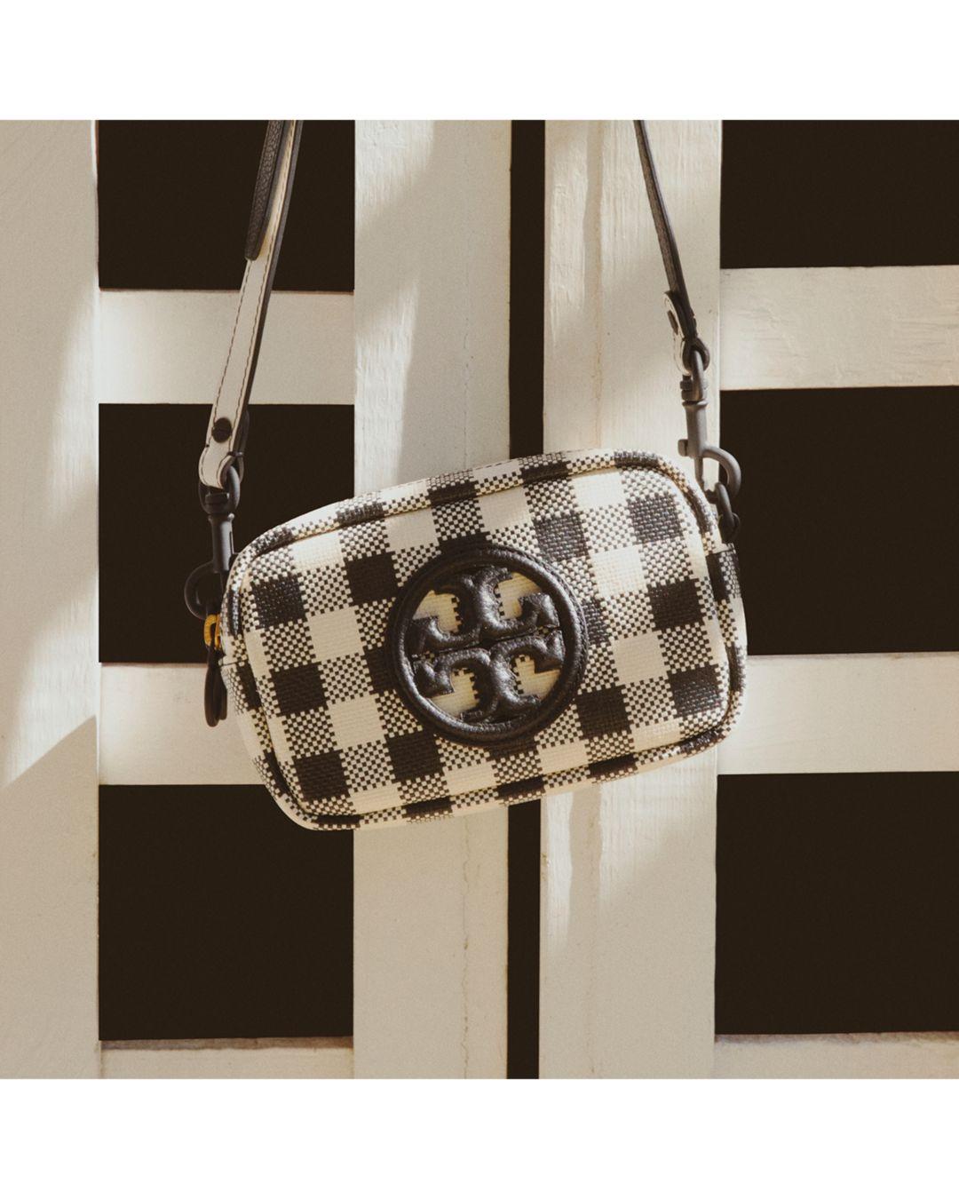 Tory Burch Perry Gingham Crossbody Camera Bag in Black | Lyst