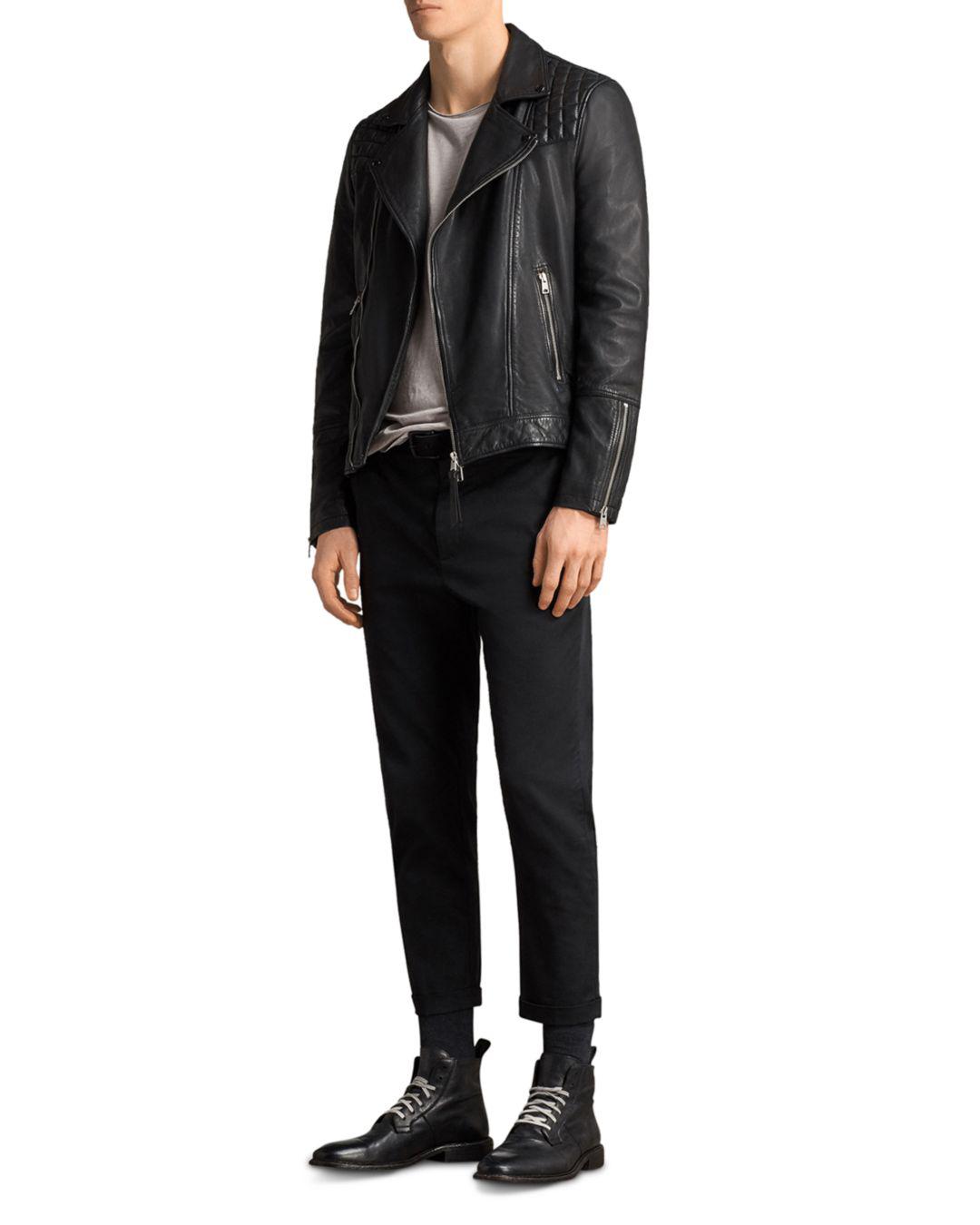AllSaints Taro Quilted Leather Biker Jacket in Black for Men