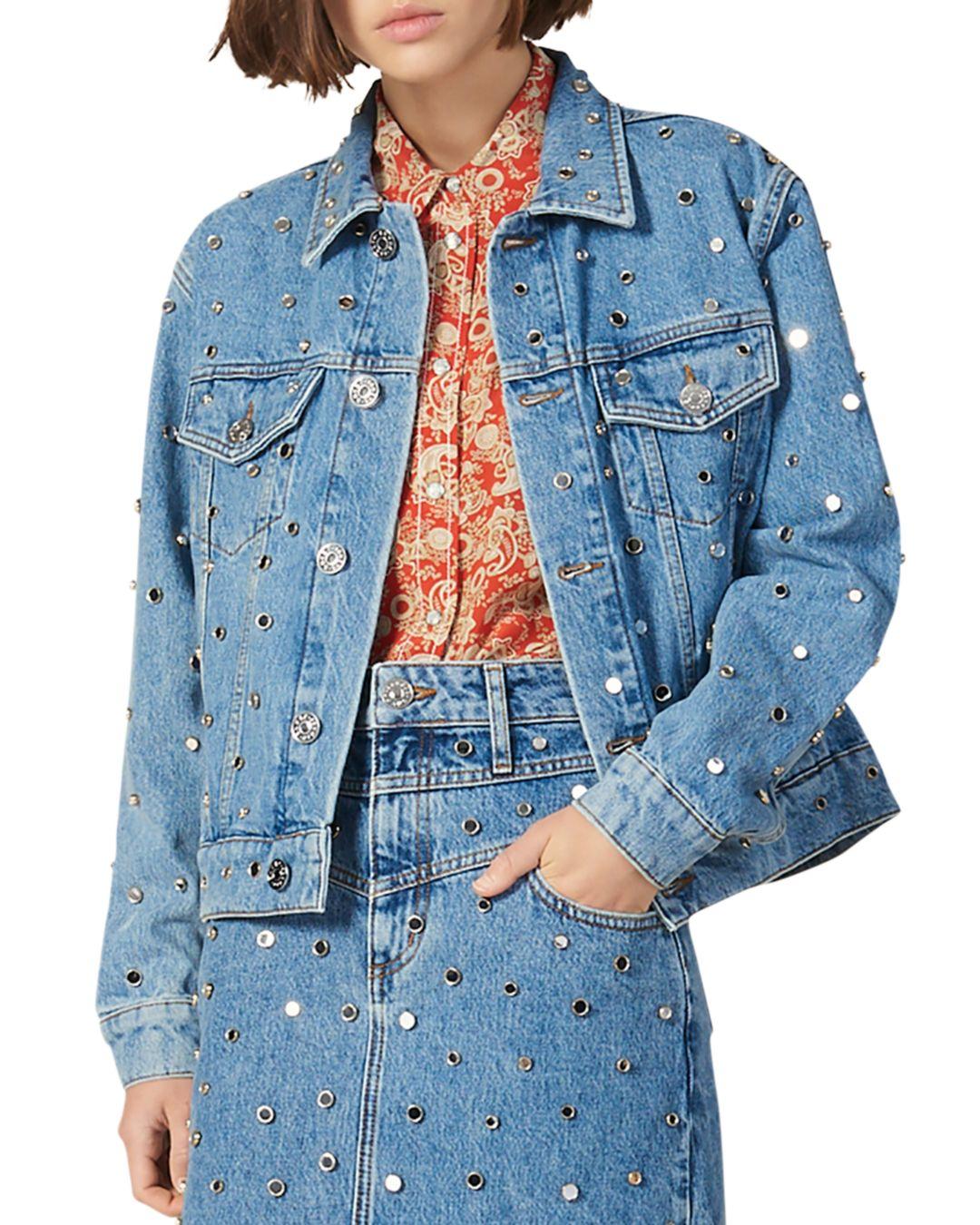 Sandro Embellished Denim Jacket in Blue 