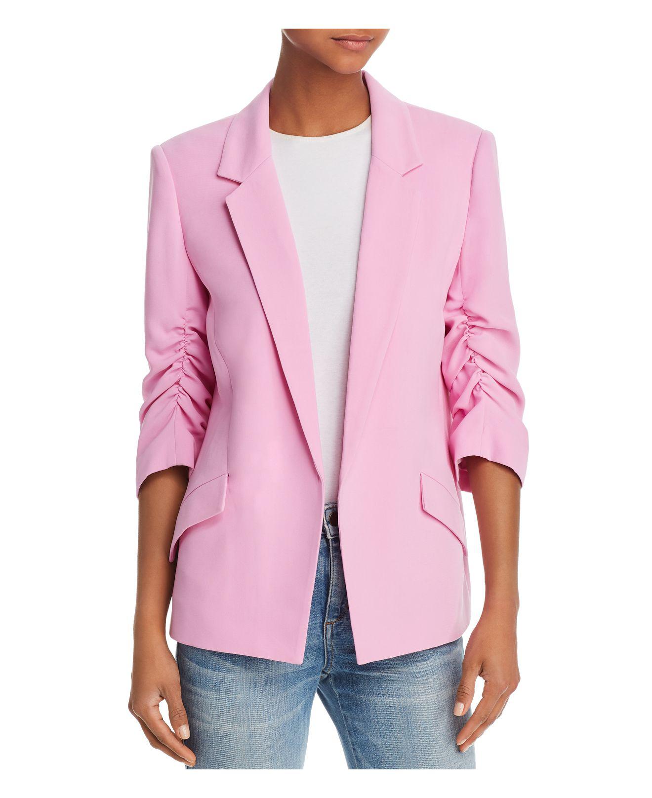 Bardot Ruched-sleeve Blazer in Pink - Lyst