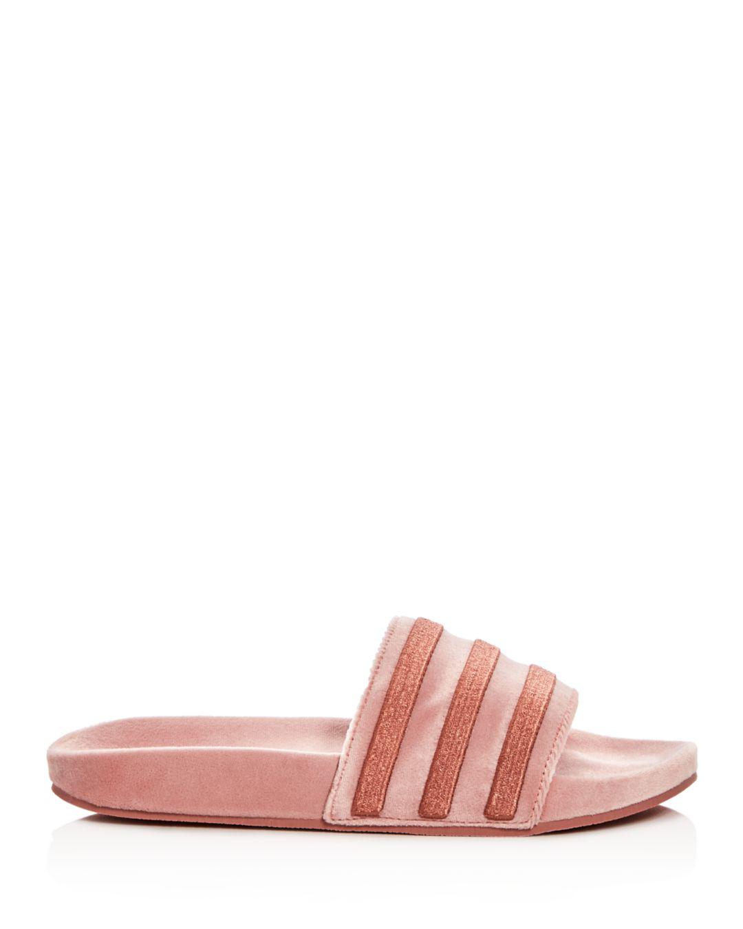 adidas Women's Adilette Velvet Pool Slides in Pink - Lyst