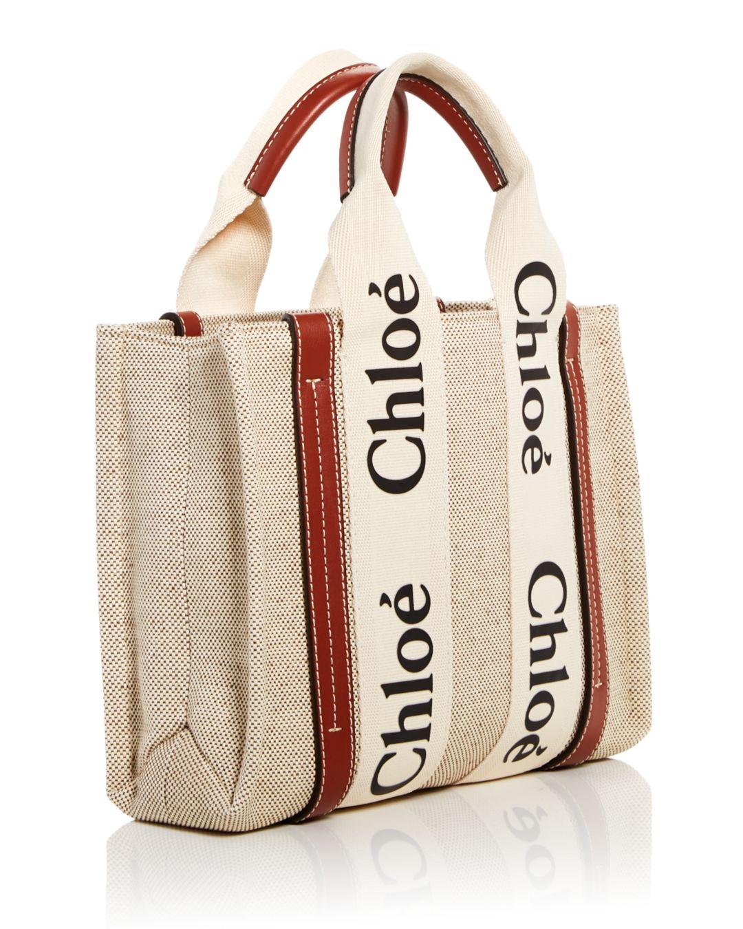 Metallic - Save 20% Womens Tote bags Chloé Tote bags Chloé Woody Small Leather-trim Tote in Brown 
