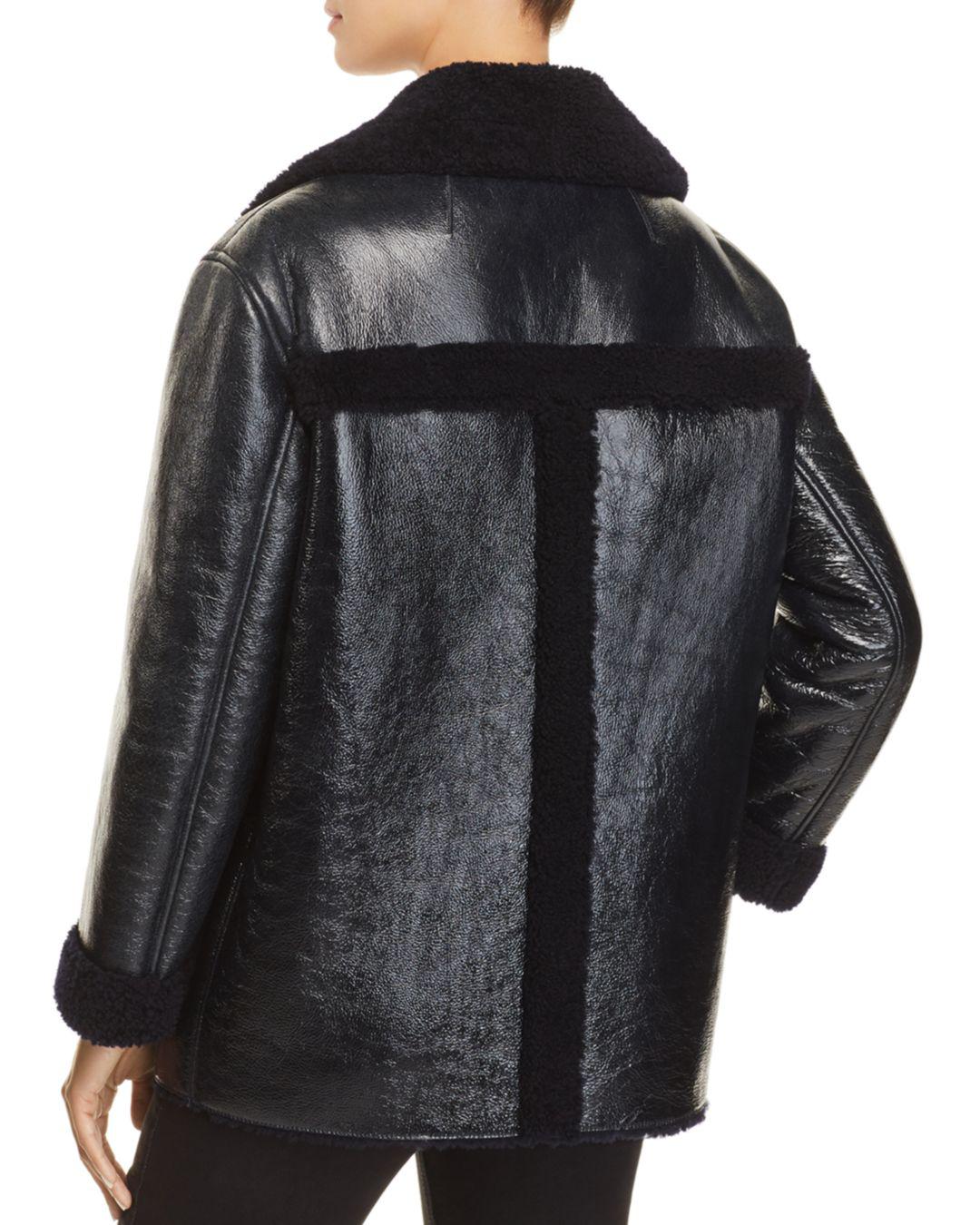 theory patent shearling jacket