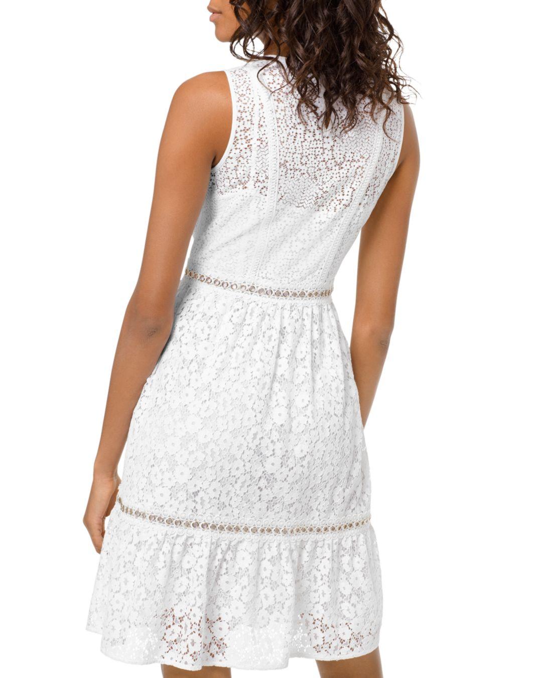 MICHAEL Michael Kors Mk Grommeted Floral Lace Dress in White | Lyst