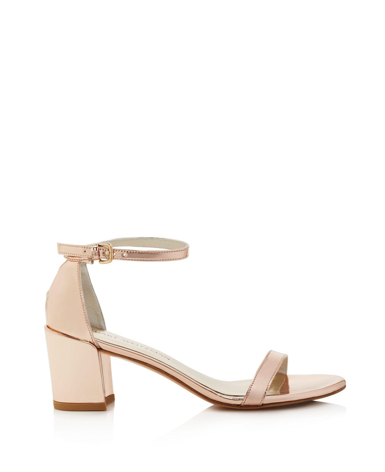 stuart weitzman simple metallic block heel sandals