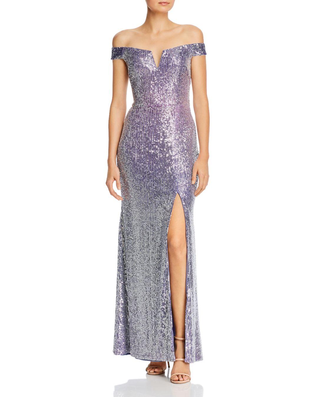 aqua belted sequin gown