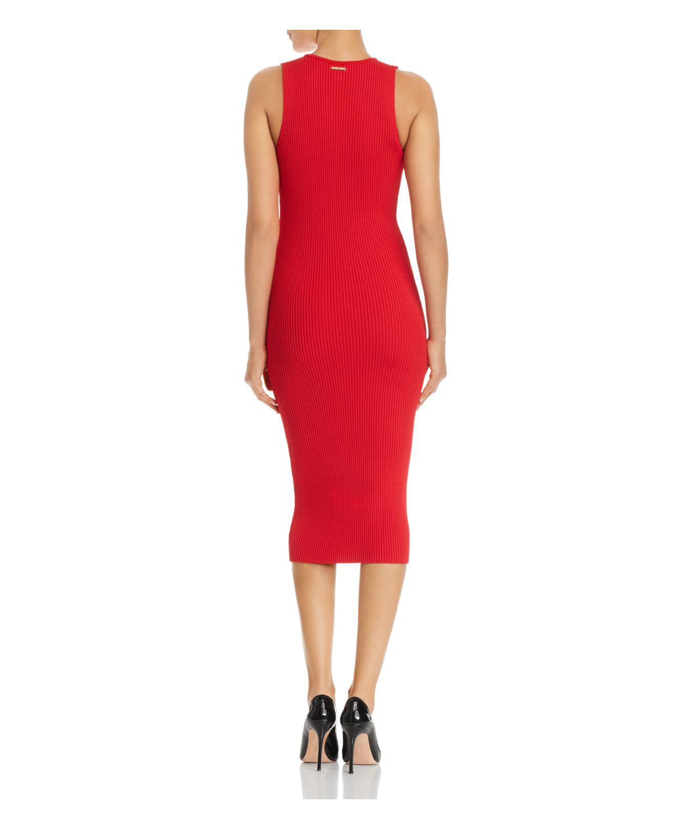 MICHAEL Michael Kors V-neck Rib-knit Sweater Dress in Red | Lyst