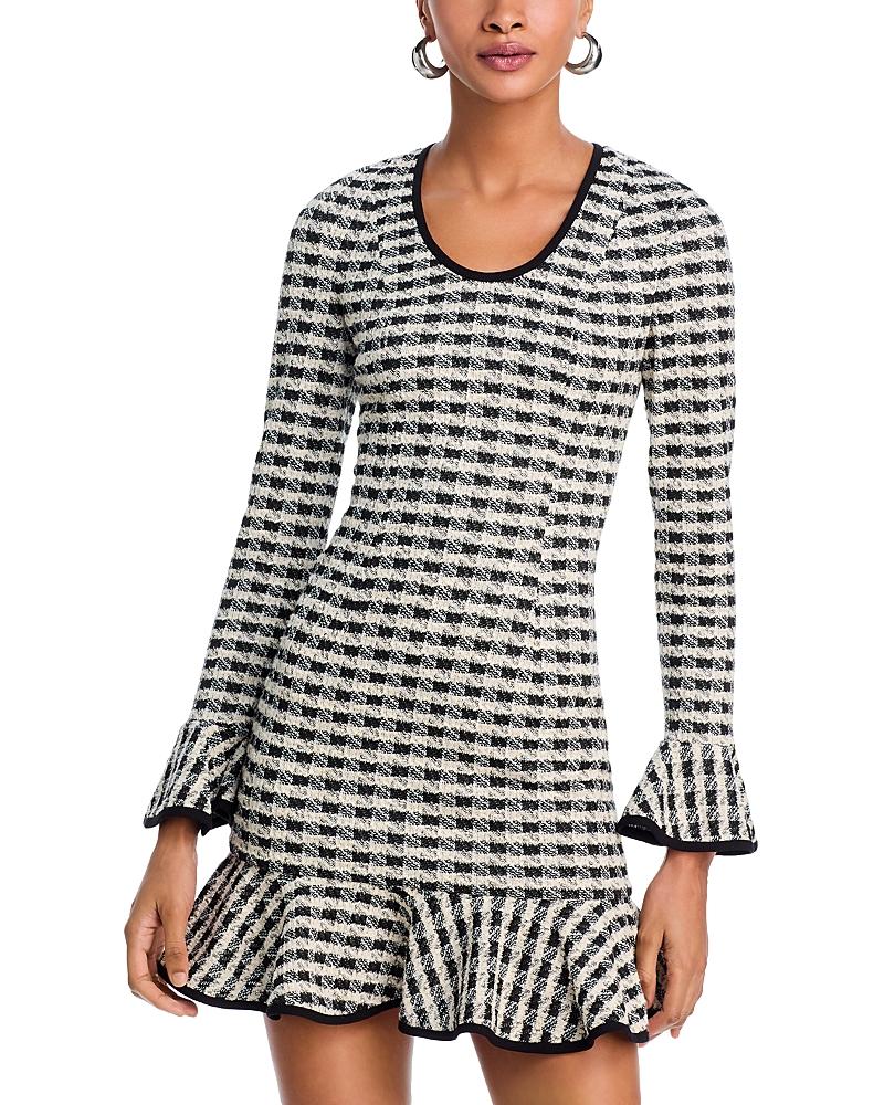 Black Halo Women's Adora Dress - 3/4 Sleeve V-Neck Ruffle Hem Dress, Multi Metallic Stripe Cotton