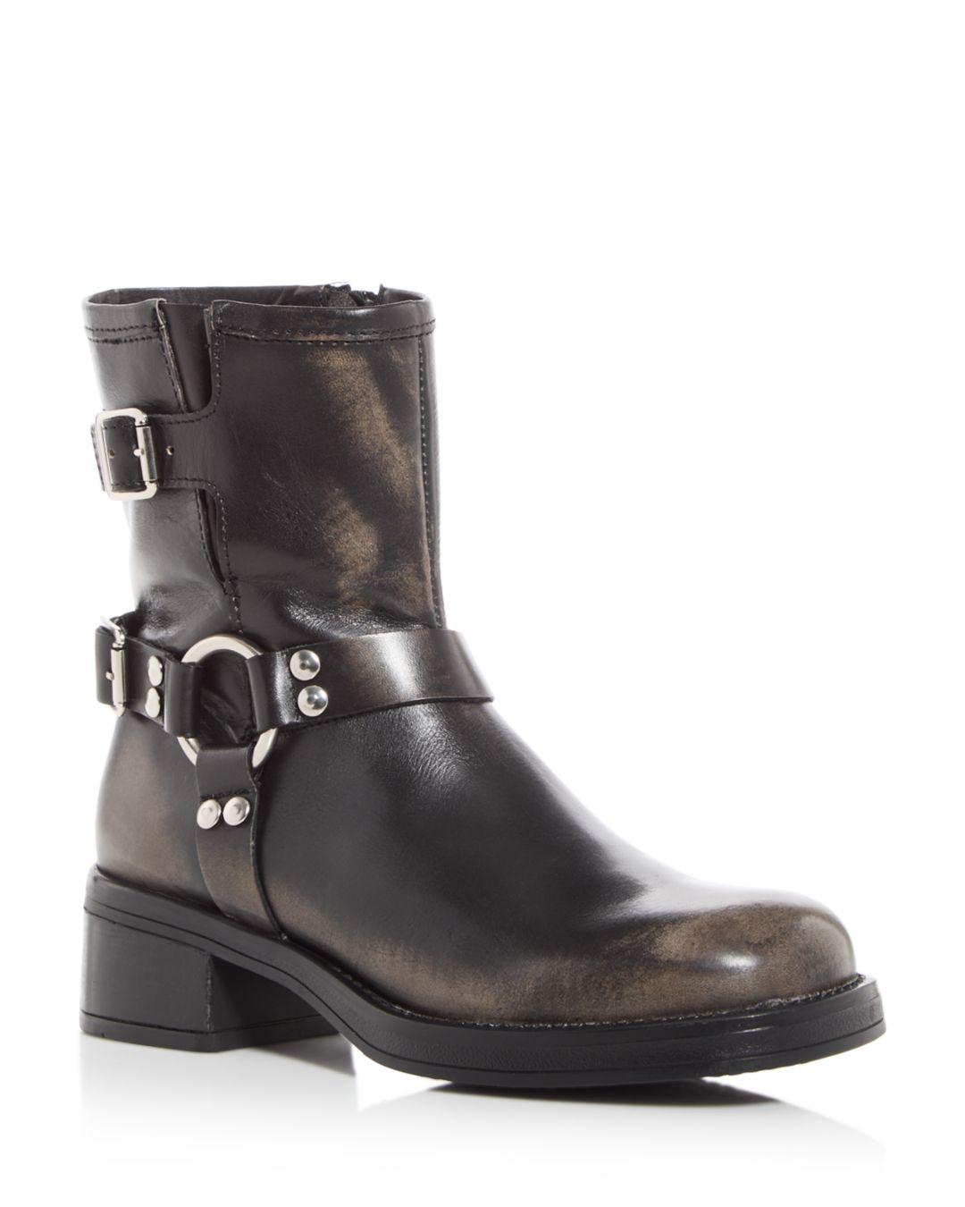 Steve Madden Brixton Harness Strap Studded Moto Boots in Black | Lyst