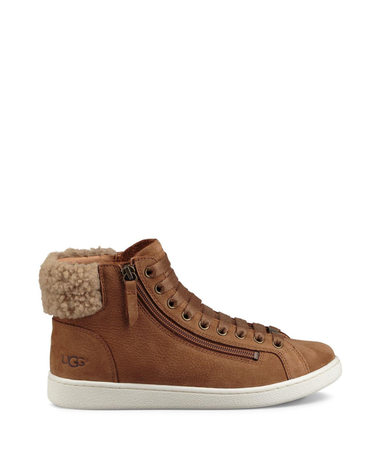 UGG Olive Leather And Sheepskin High Top Sneakers in Chestnut (Brown) | Lyst