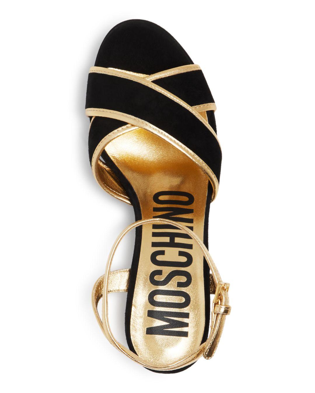 Moschino Heel Suede Sandals in Black Lyst