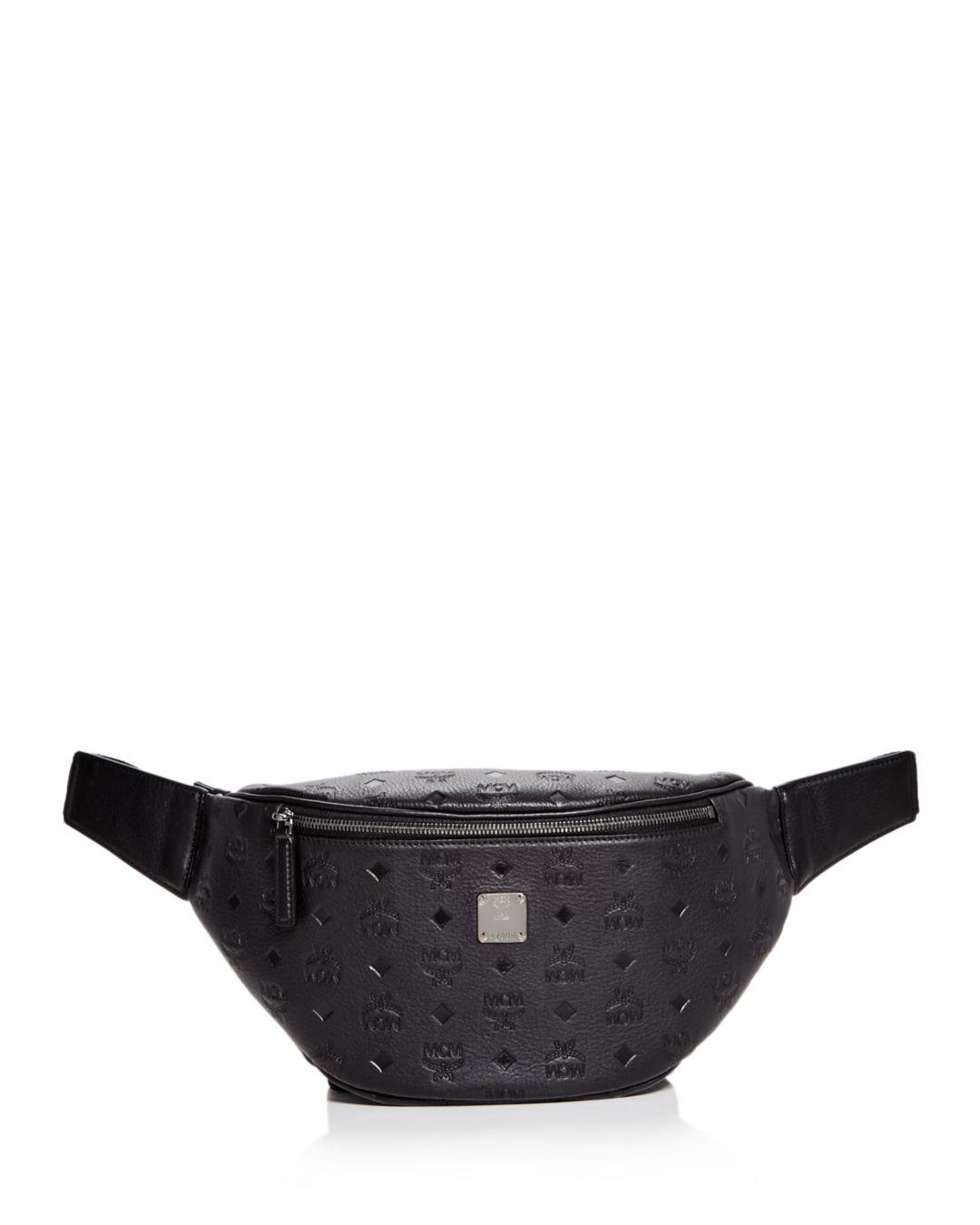 MCM Ottomar Embossed Logo Monogram Leather Belt Bag in Black for Men | Lyst