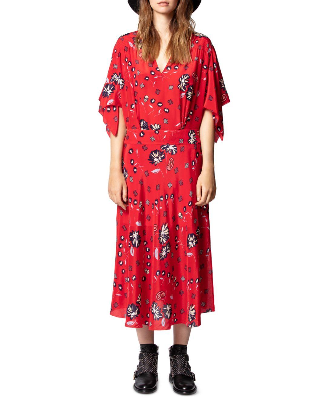 Zadig & Voltaire Silk Rap Daisy Print Maxi Dress in Passion (Red ...