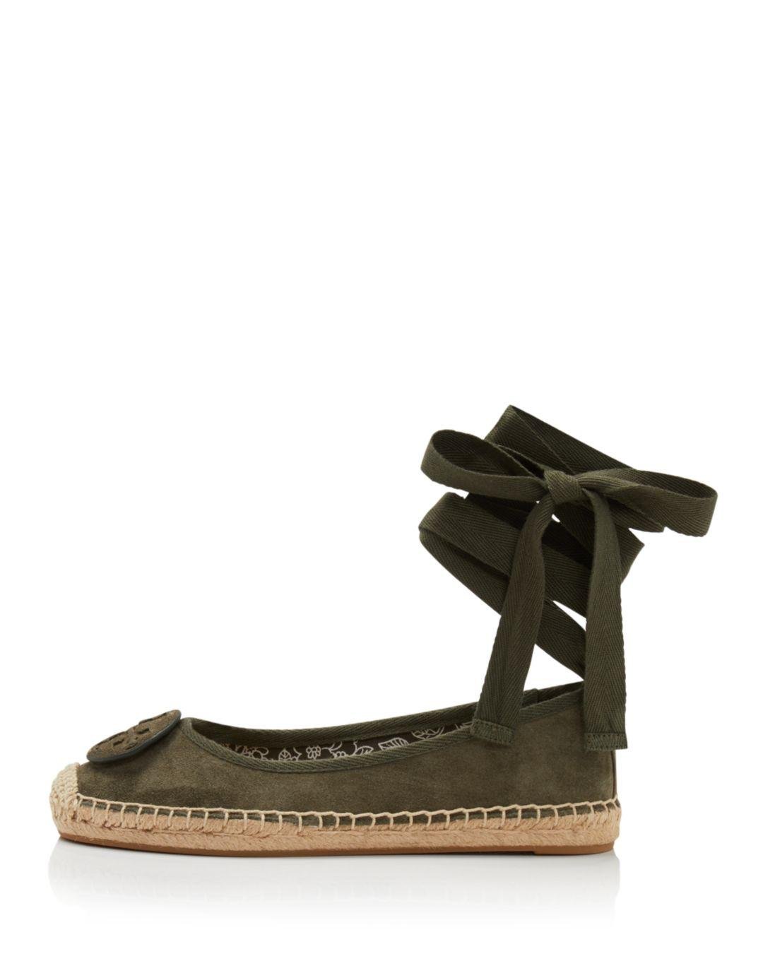 Tory Burch Canvas Minnie Espadrilles in Green Save 18% Womens Shoes Flats and flat shoes Espadrille shoes and sandals 
