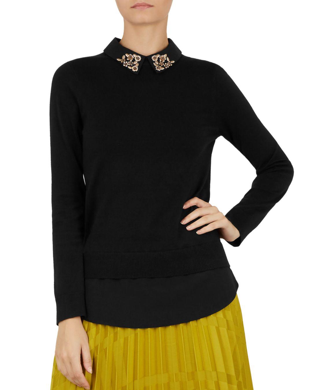 Ted Baker Moliiee Embellished Collar Sweater in Black Lyst