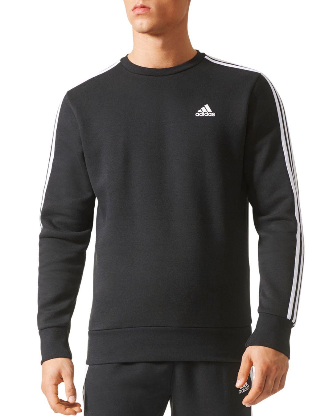 adidas Originals Essentials 3 - Stripe Crewneck Sweatshirt in Black ...
