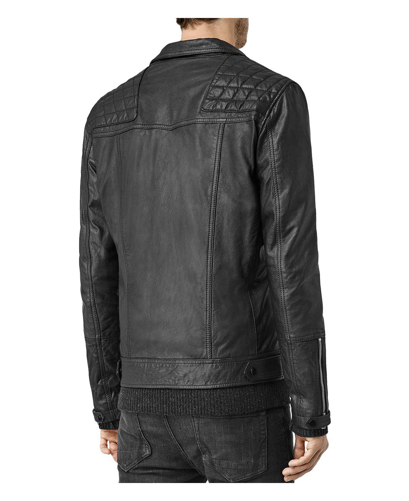 AllSaints Kushiro Leather Slim Fit Moto Jacket in Black for Men - Lyst