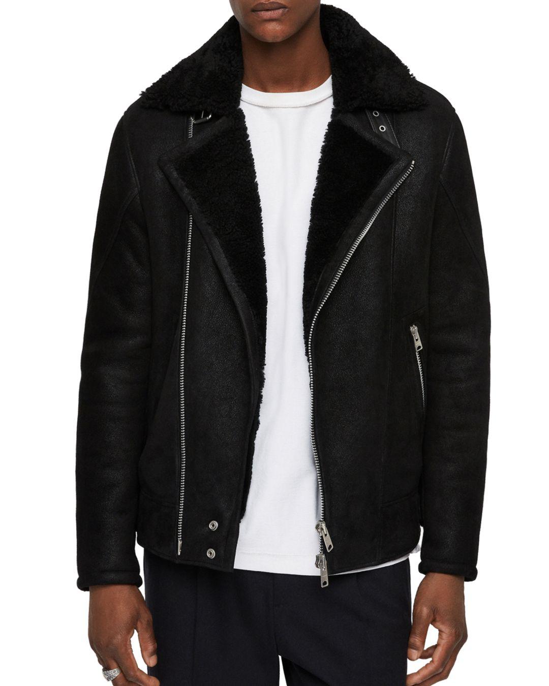 AllSaints Leather Myres Shearling Jacket in Black for Men - Lyst