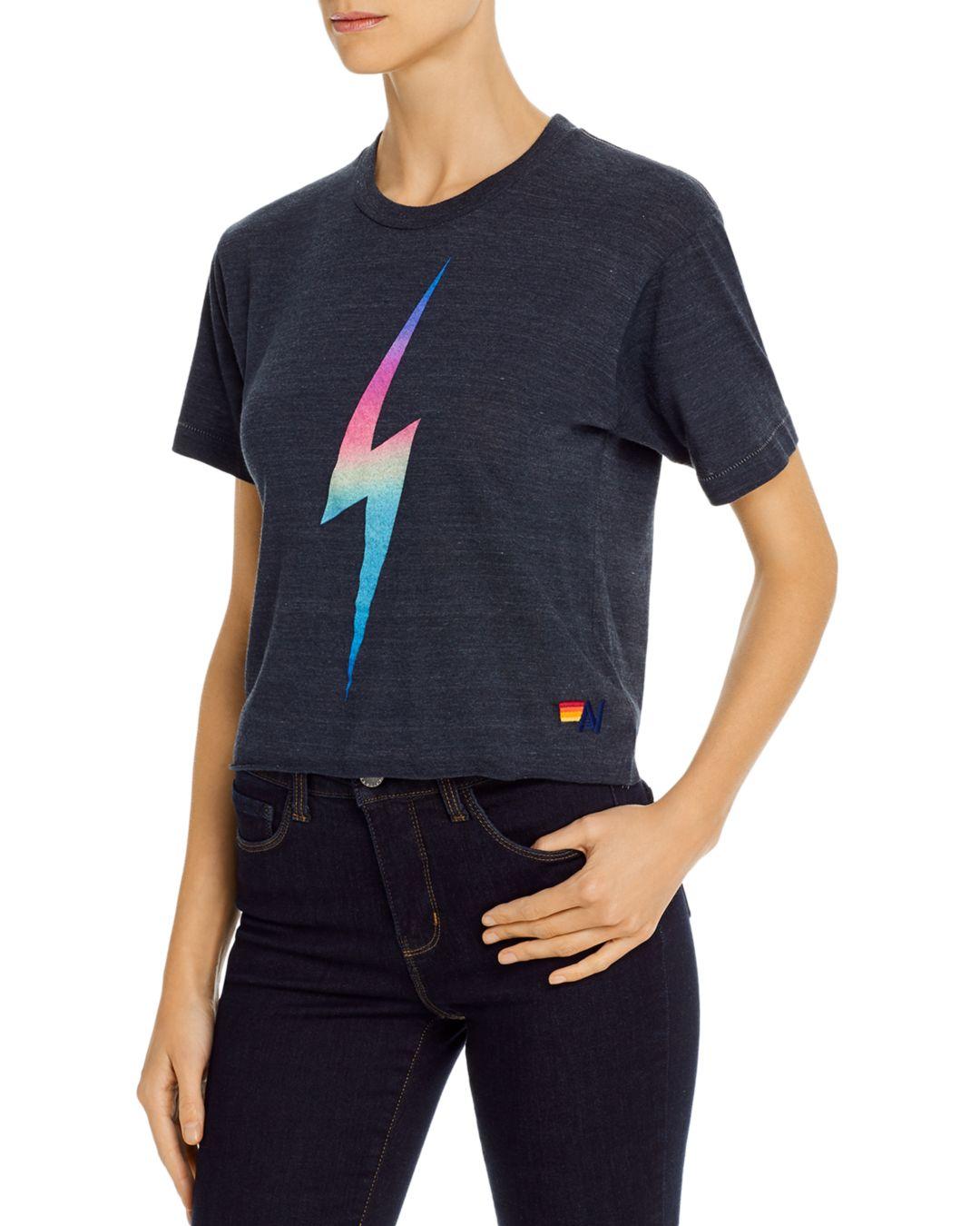 Aviator Nation Cotton Lightening Bolt Boyfriend T-shirt in Rainbow Pink