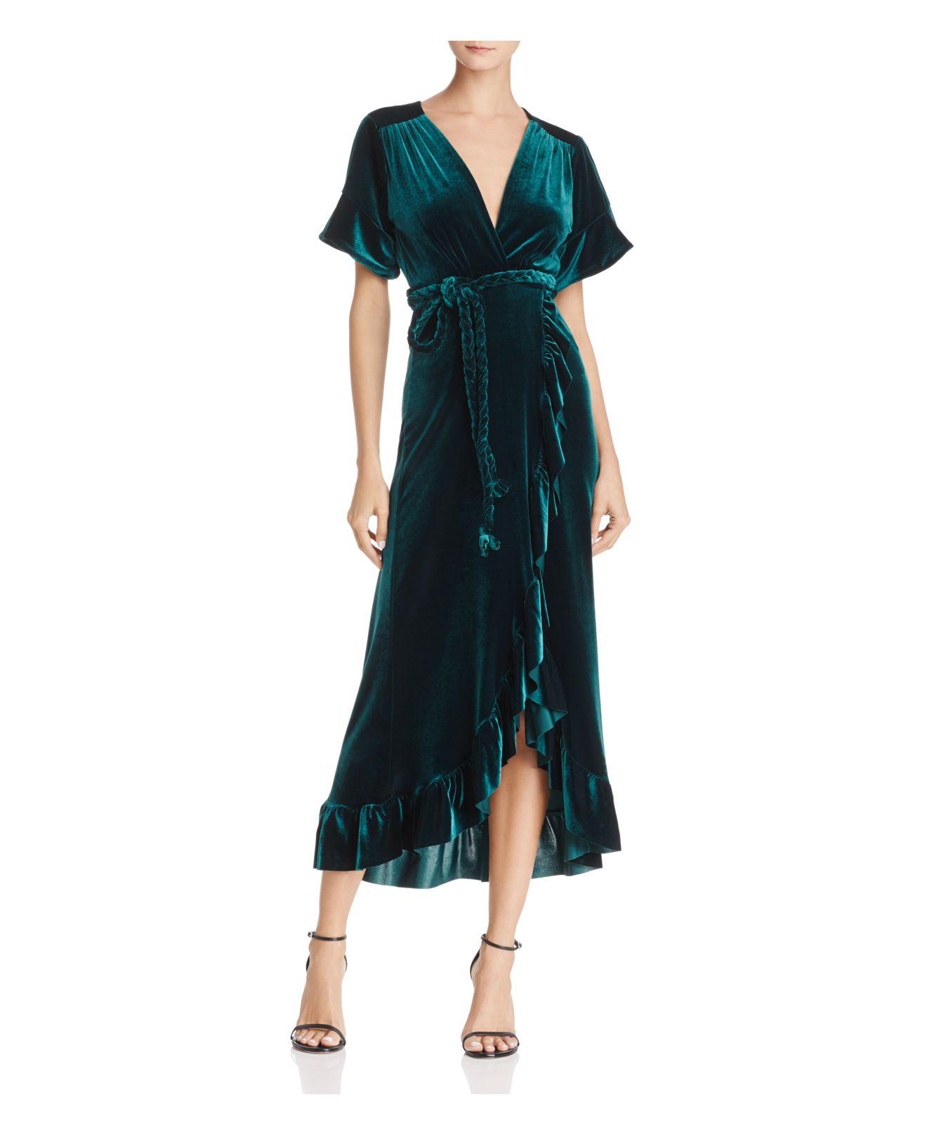 dark green velvet wrap dress