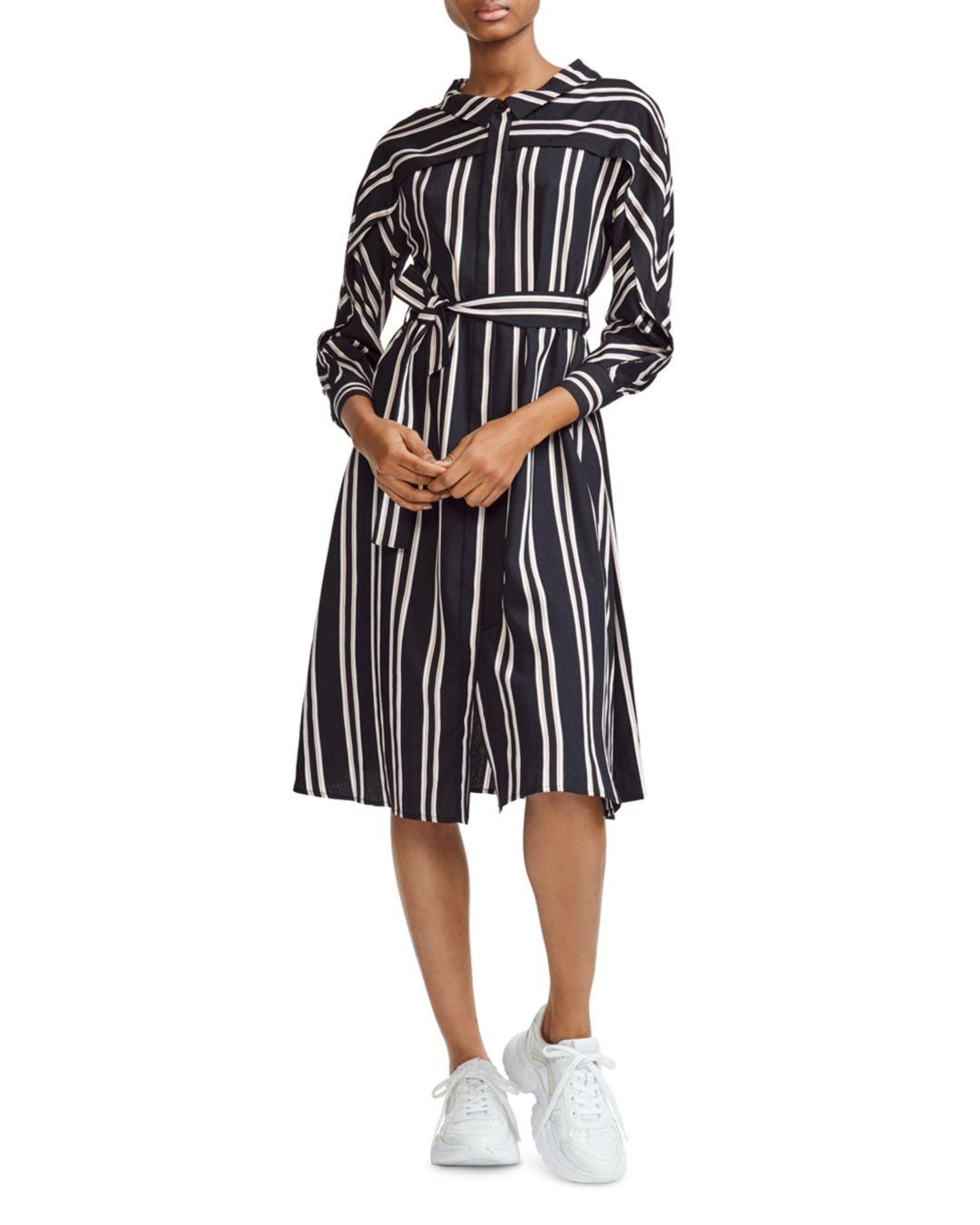 Maje Raji Striped Shirt Dress in Black 