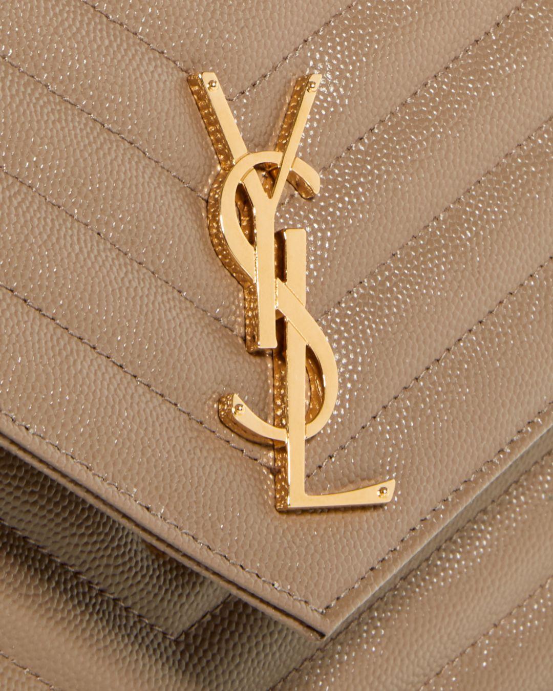 Saint Laurent Monogram Quilted Leather Clutch in Natural | Lyst