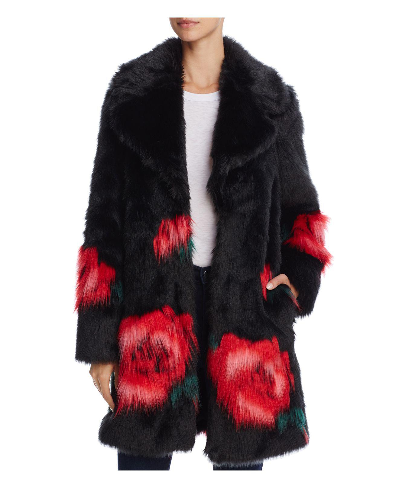 Guess Melanie Floral Print Faux Fur Coat in Red - Lyst