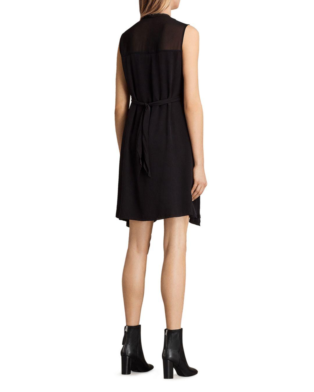 AllSaints Jayda Zip Front Silk Dress in Black Lyst