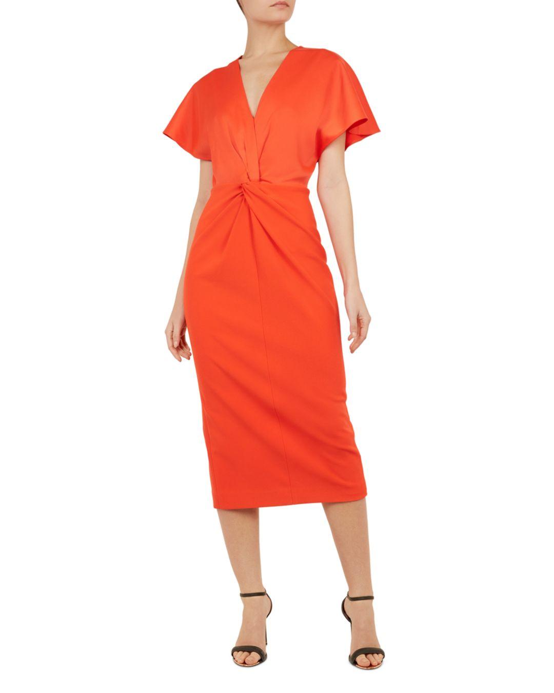 Ted Baker Ellame Twist Front Dress In Dark Orange Lyst 
