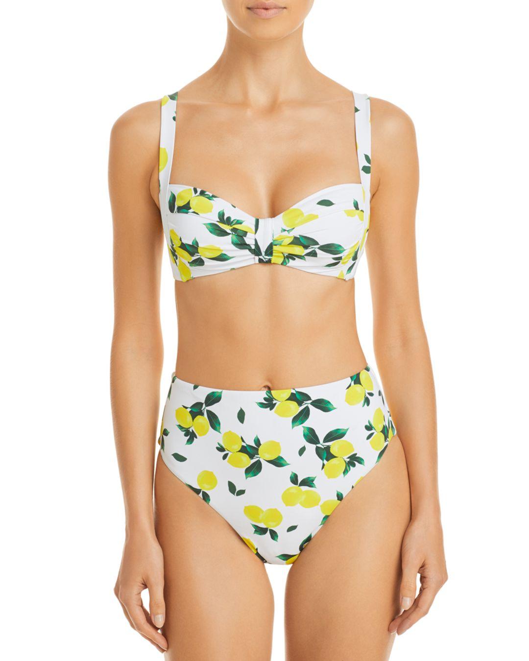 Aqua Swim Pleated Lemon Print Bikini Top in Green | Lyst
