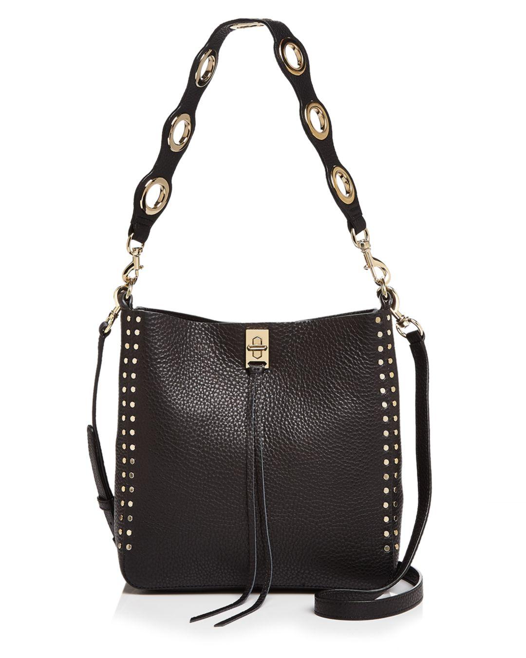 Rebecca Minkoff Leather Darren Small Studded Shoulder Bag in Black/Gold ...