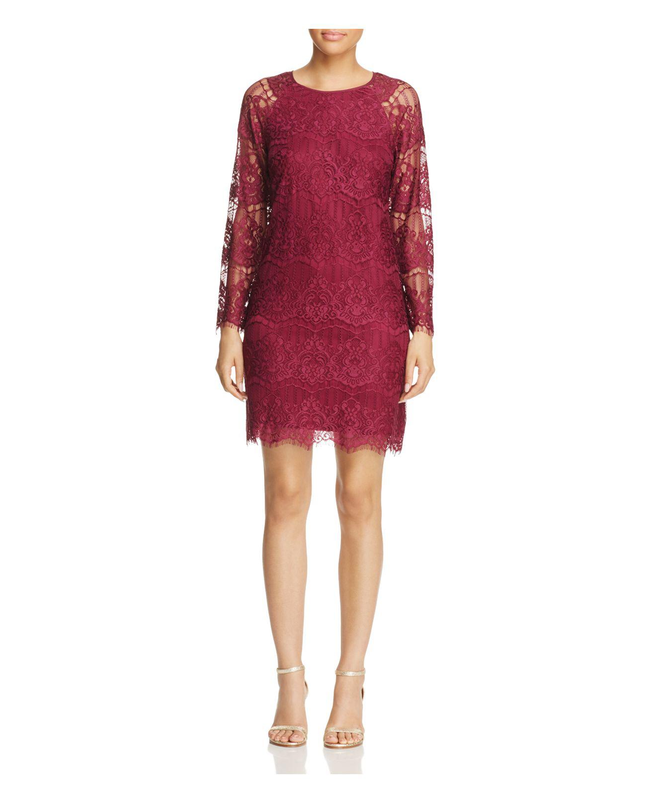 Lyst - Adrianna Papell Scalloped Lace Dress in Red