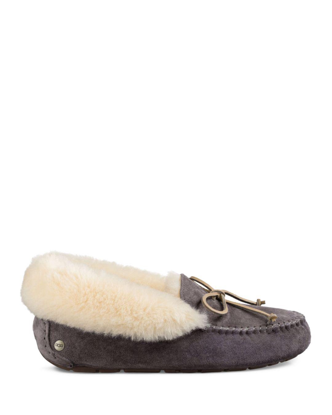 UGG Suede Alena Faux Fur Cuff Slippers in Black Lyst