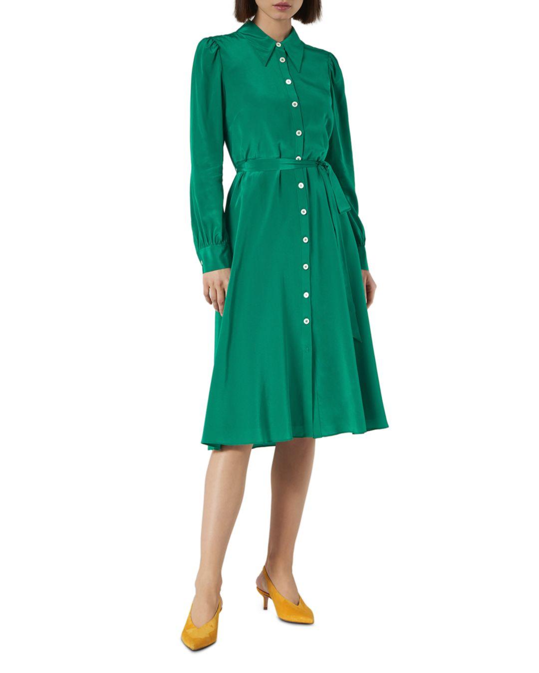 LK Bennett Runa Tie Waist Shirt Silk Dress in Green Malachite (Green) - Lyst