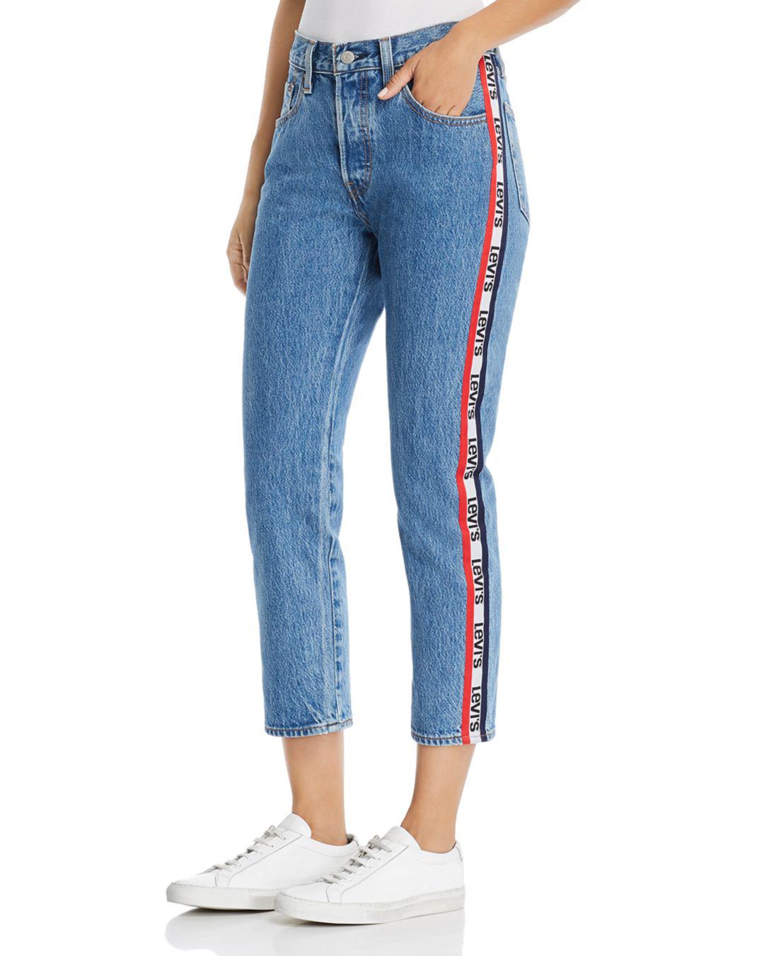 Levi's Denim 501 Logo - Stripe Crop Straight Jeans In Spectator Sport ...