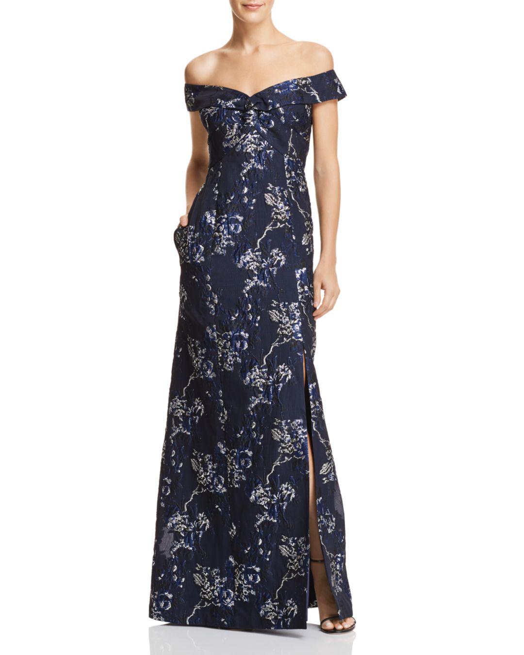 Aidan Mattox Off-the-shoulder Floral Gown in Twilight (Blue) - Lyst